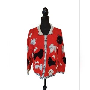 vtg Kitschy hand knitted puppy dog button up sweater